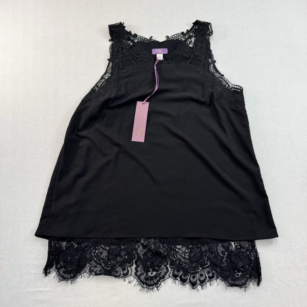 Truly‎ Poppy Lace Trim Tank Cami Black Women's Small NWT Whimsy-Goth